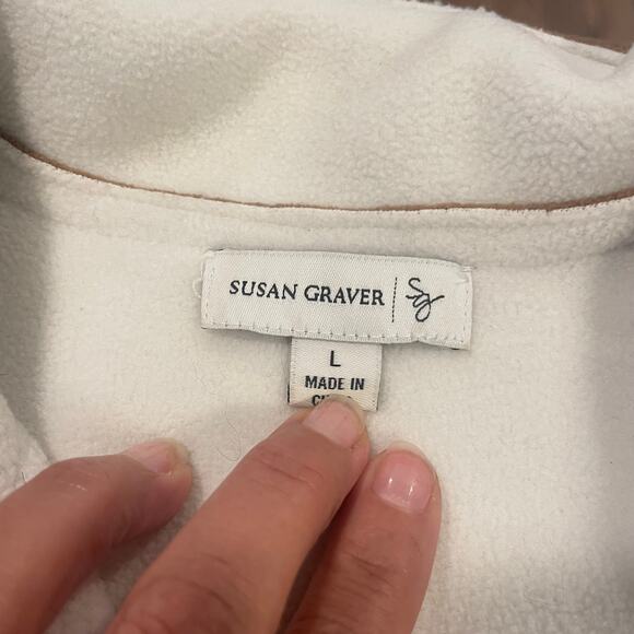 Susan Graver Weekend  Fleece  Sherpa Coat jacket Large button down pockets - Picture 7 of 14